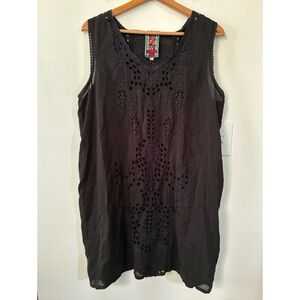 Johnny Was Black Embroidered Eyelet Lace Sleeveless Avamono Tunic Top